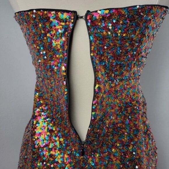Lulus Magical Night Rainbow Sequin Strapless Cutout Bodycon Mini Dress Large - Picture 12 of 16